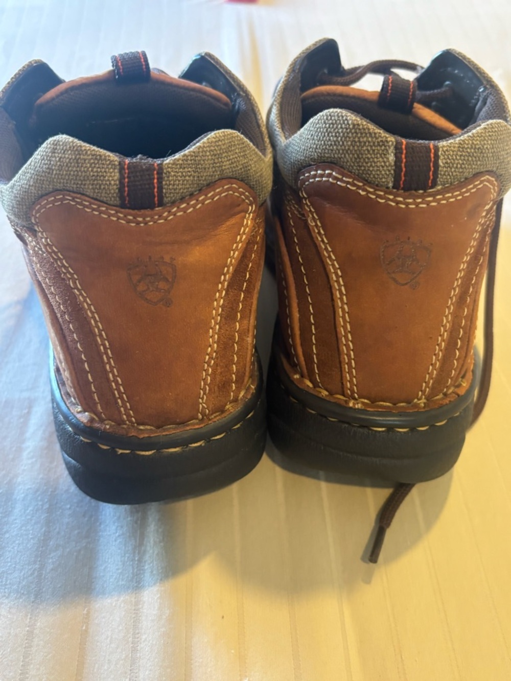 Ariat Brown Leather Lace-Up Ankle Boots with Olive Collar - Picture 2 of 6